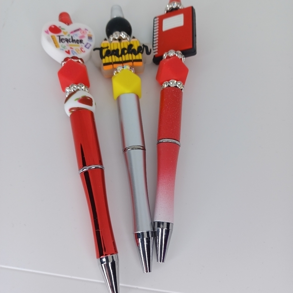 Hamdmade Set OfThree Teacher-Themed Silicone Beaded Pens - Picture 1 of 3